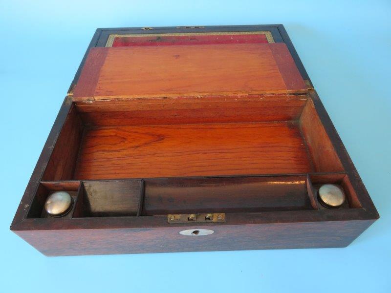 Viktorianische Schreibkiste m. 2 Tintenfässchen - Holz - England um